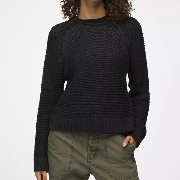 Prana Cades Cove Sweater Women XS Charcoal Merino Wool Waffle Knit Raglan Sleeve - Picture 1 of 9